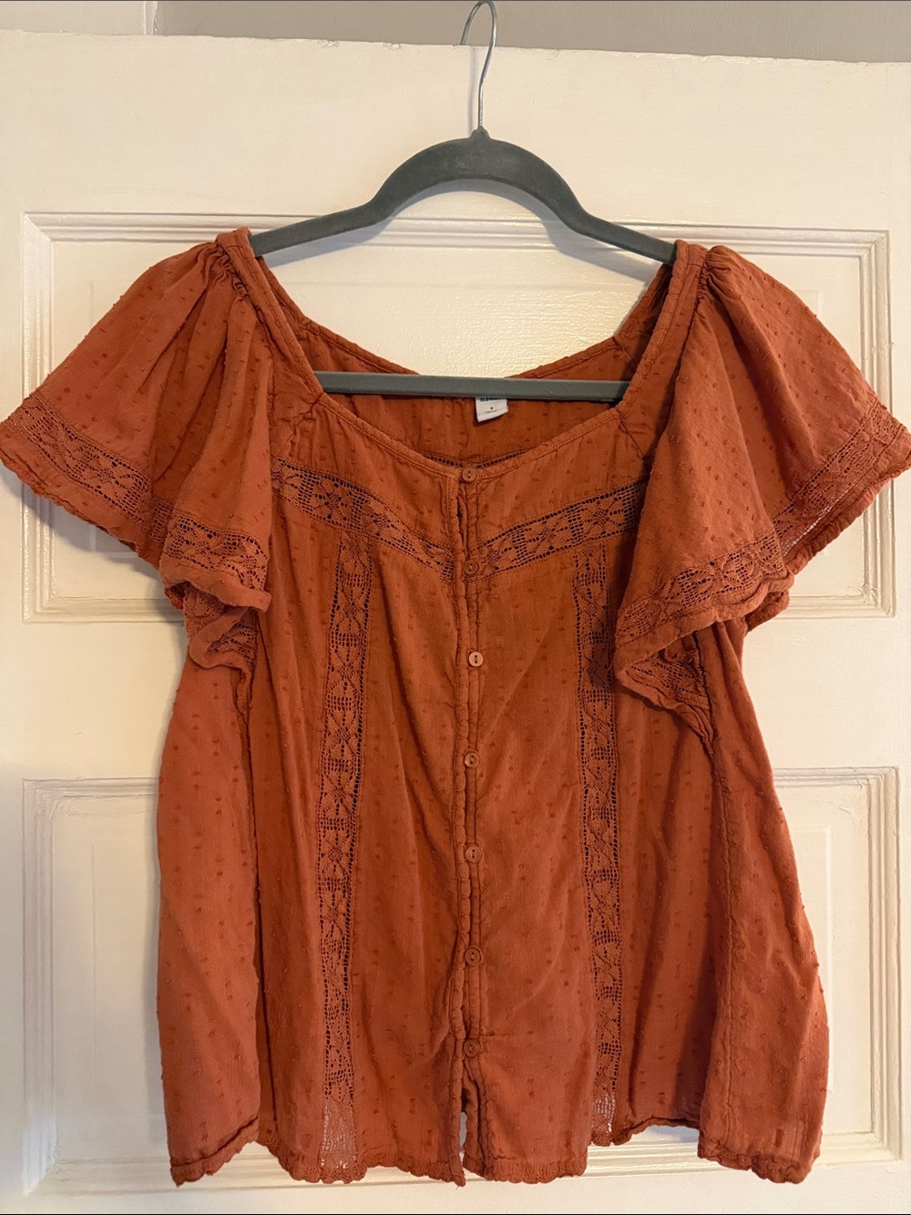 Old Navy Embroidered Short Sleeve Blouse in Orange Size Small